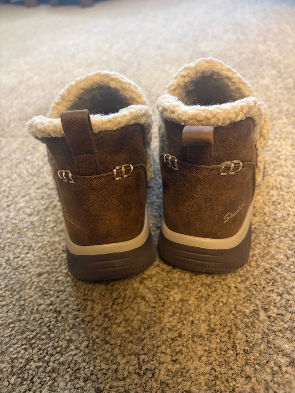Women’s Skechers Brown Sherpa-Lined Slip-On Boots - Picture 8 of 9